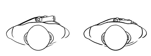 Illustration of a person from the top down, showing how the wing helps tuck the grip of the gun closer to the body.