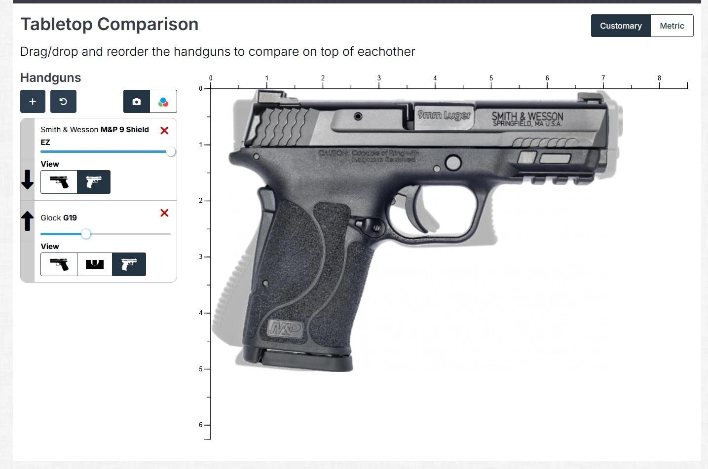 Size comparison of Glock 19 vs Smith & Wesson M&P Shield EZ
