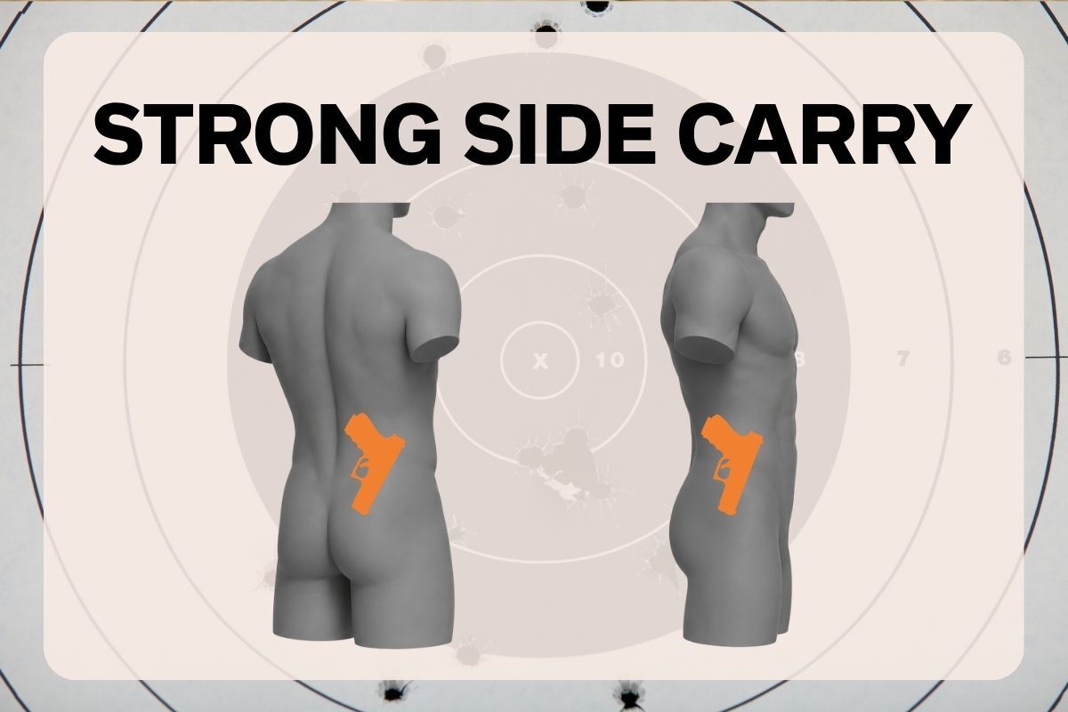 Model demonstrating strong side carry position at and behind the hip