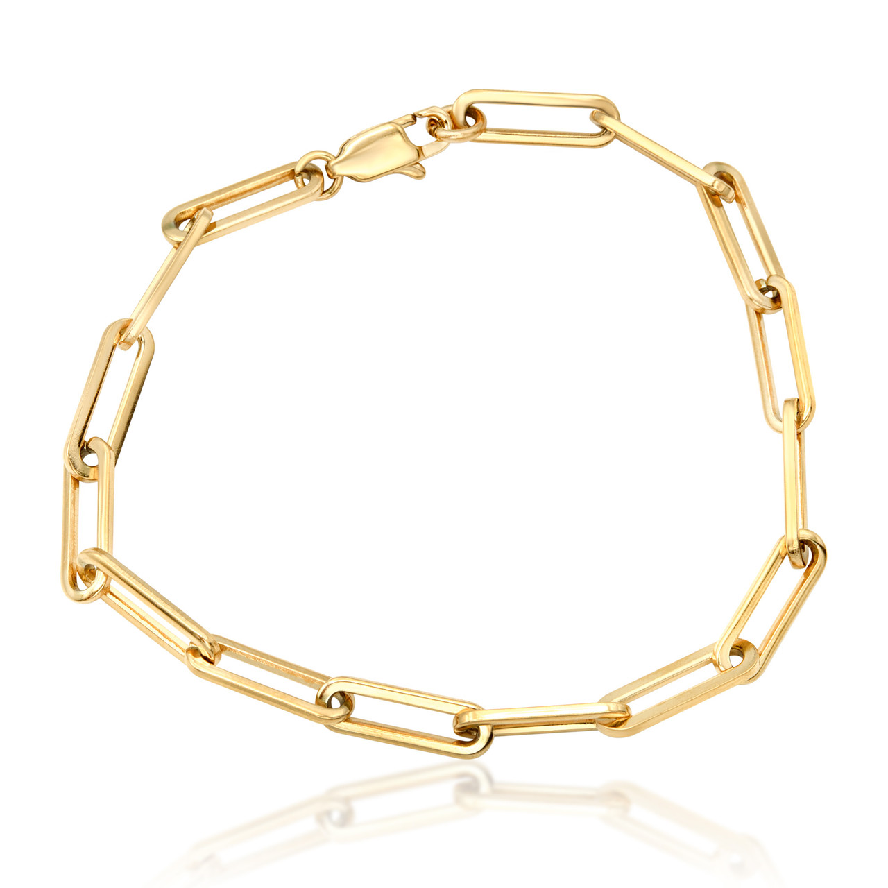 14K Gold Paper Clip Link Chain Bracelet