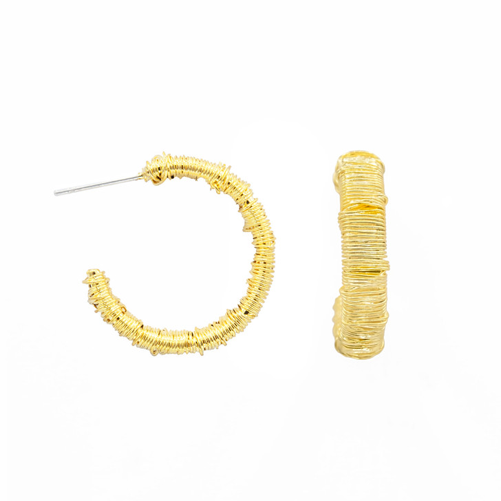 Gold Wire Wrapped Hoop Earrings 