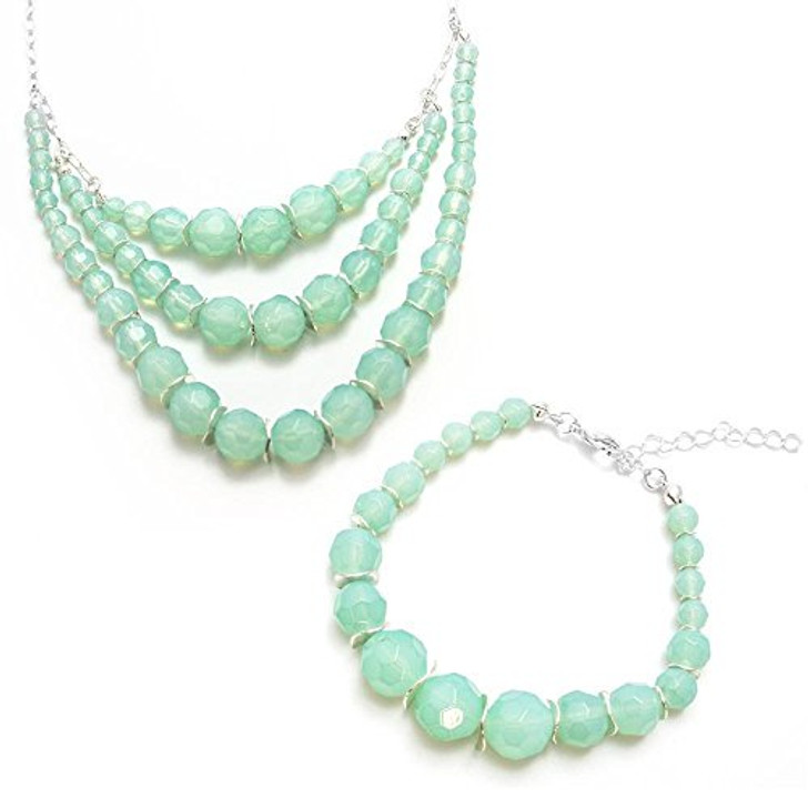 Stefani Green Glass Bead Necklace and Bracelet Set