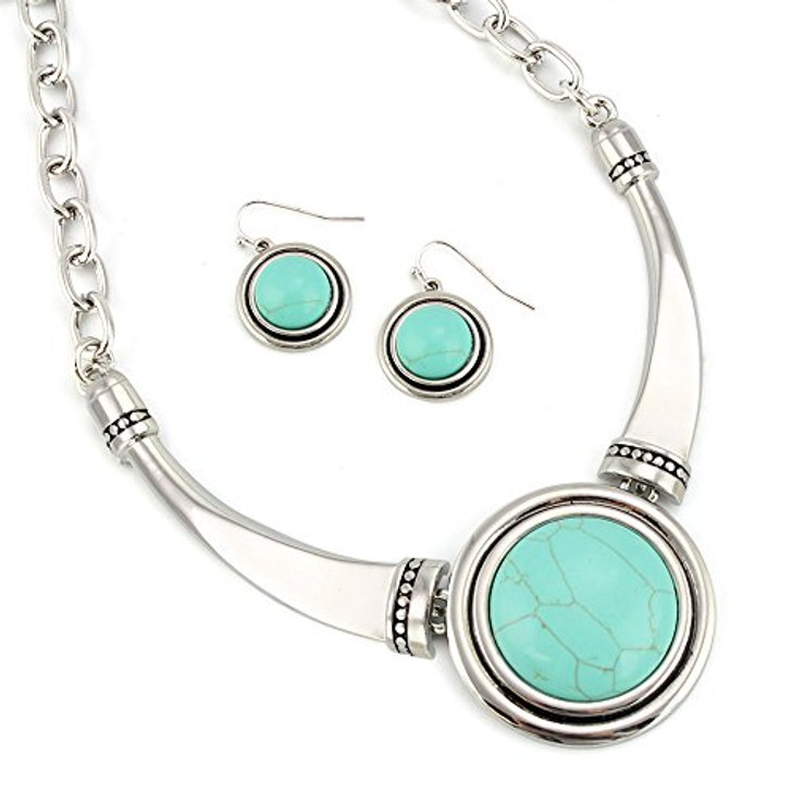 Turquoise Pendant Statement Necklace and Earrings Set