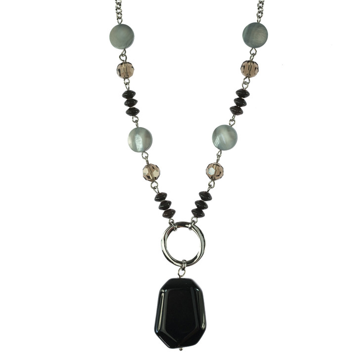 Ebony Gems Onyx and Mother-of-Pearl Necklace