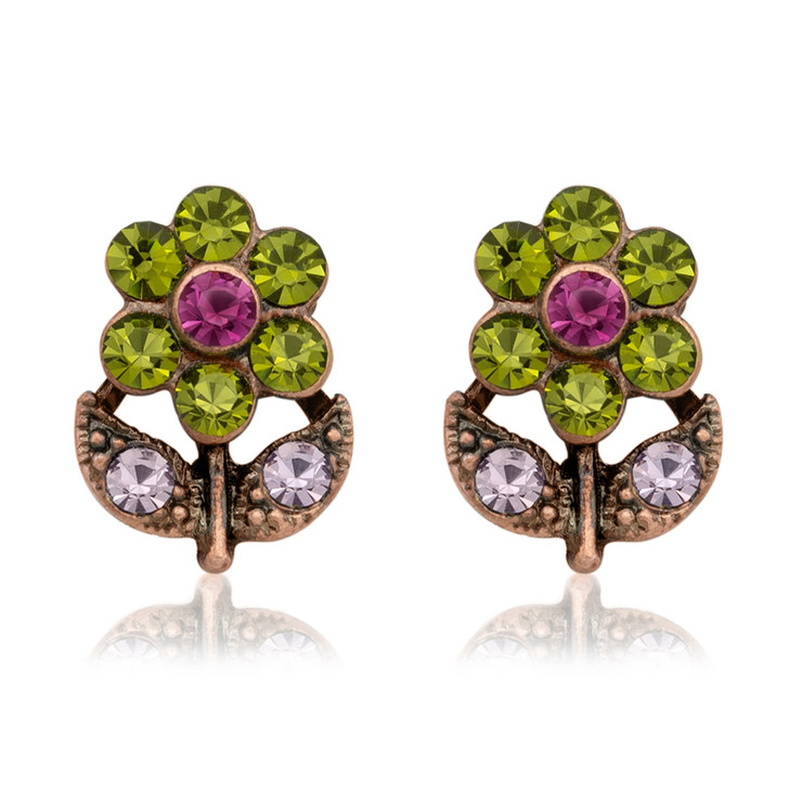 Flower Power Crystal Flower Rose Gold Plated Post Earrings