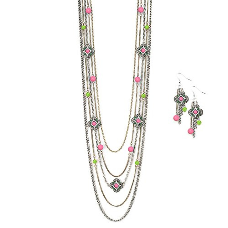 Boho Chic Pink Necklace and Earring Set