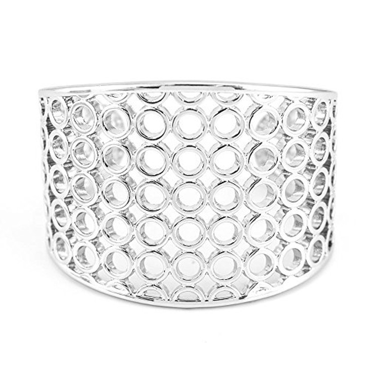 Wide Silver Cuff Bracelet Cirlce Cut Outs