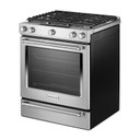 OPEN BOX Kitchenaid® 30-Inch 5 Burner Front Control Gas Convection Range with Baking Drawer KSGB900ESS