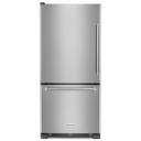 Kitchenaid® 19 cu.ft. 30-Inch Width Full Depth Non Dispense Bottom Mount Refrigerator KRBL109ESS