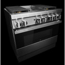 Jennair® 36" NOIR™ Dual-Fuel Professional-Style Range with Chrome-Infused Griddle JDRP536HM