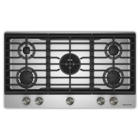 KitchenAid® 36  in. Gas Cooktop with 5 Burners and Integrated Wok Grate KCGK536SSS