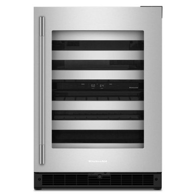 Kitchenaid® 24" Undercounter Wine Cellar with Full-Extension Metal-Front Racks KUWR324SSB