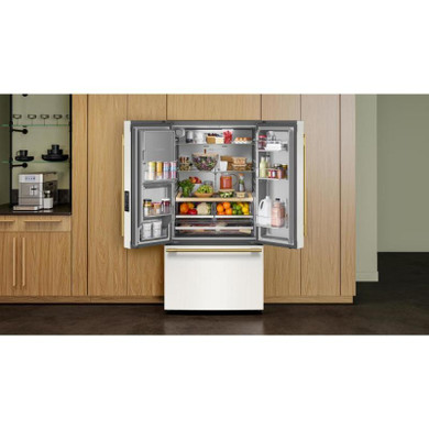 Kitchenaid® 30 Cu. Ft. 36-Inch French Door Refrigerator with Exterior Water and Ice Dispenser and Wood-Look Sliding Tray in Porcelain White KRFF436SPL