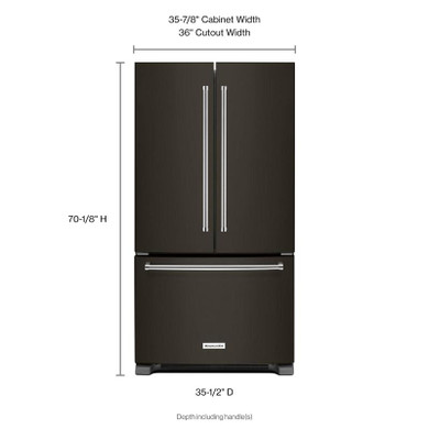 Kitchenaid® 25 Cu. Ft. 36-Width Standard Depth French Door Refrigerator with Interior Dispense and PrintShield™ Finish KRFF305EBS