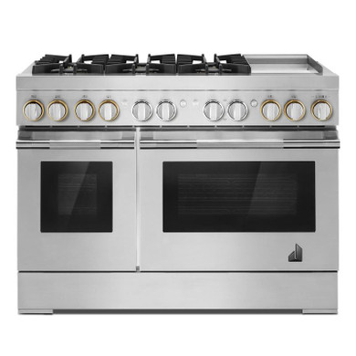 Jennair® RISE™ 48" Dual-Fuel Professional-Style Range with Chrome-Infused Griddle and Steam Assist JDSP548HL