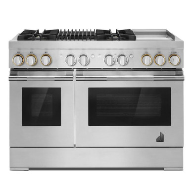 Jennair® RISE™ 48" Dual-Fuel Professional Range with Chrome-Infused Griddle and Gas Grill JDRP748HL