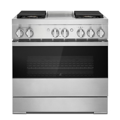 Jennair® 36" NOIR™ Dual-Fuel Professional-Style Range with Chrome-Infused Griddle JDRP536HM