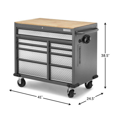 Gladiator® Premier 41 inch (104.1 cm) 9-drawer Mobile Tool Workbench with Solid Wood Top GAMT41HWJG