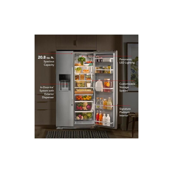 Kitchenaid® 20.8 Cu. Ft. Counter-Depth Side-by-Side Refrigerator with Exterior Ice and Water Dispenser in PrintShield™ Finish KRSC536RPS