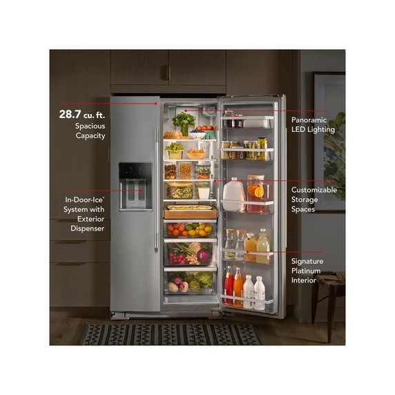 Kitchenaid® 28.7 Cu. Ft. Side-by-Side Refrigerator with Exterior Ice and Water Dispenser in PrintShield™ Finish KRSF536RPS Kitchenaid® 28.7 Cu. Ft. Side-by-Side Refrigerator with Exterior Ice and Water Dispenser in PrintShield™ Finish KRSF536RPS