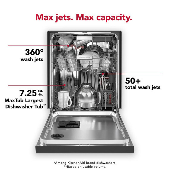 OPEN BOX Kitchenaid® 44 dBA Dishwasher in PrintShield™ Finish with 360° Max Jets™ Third Rack KDFM404KPS