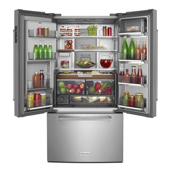 OPEN BOX Kitchenaid® 23.8 cu. ft. 36" Counter-Depth French Door Platinum Interior Refrigerator with PrintShield™ Finish KRFC704FPS***