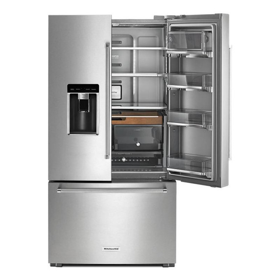 OPEN BOX Kitchenaid® 23.8 cu. ft. 36" Counter-Depth French Door Platinum Interior Refrigerator with PrintShield™ Finish KRFC704FPS***
