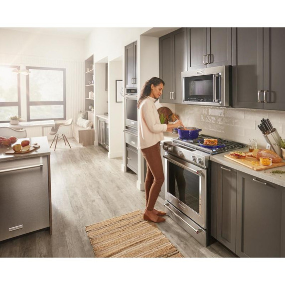 OPEN BOX Kitchenaid® 30-Inch 5 Burner Front Control Gas Convection Range with Baking Drawer KSGB900ESS