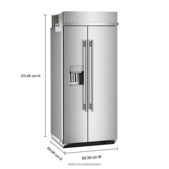 Kitchenaid® 20.8 Cu. Ft. 36" Built-In Side-by-Side Refrigerator features Exterior Water and Ice Dispenser with Measured Fill KBSD736SPS