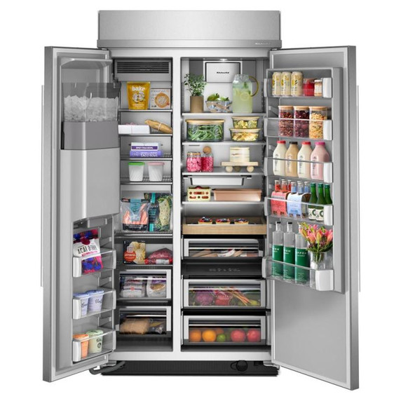 Kitchenaid® 25.1 Cu. Ft. 42" Built-In Side-by-Side Refrigerator features Exterior Water and Ice Dispenser with Measured Fill KBSD742SPS