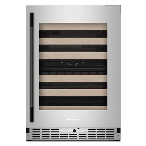 Kitchenaid® 24" Undercounter Wine Cellar with Full-Extension Wood-Front Racks KUWR524SPS