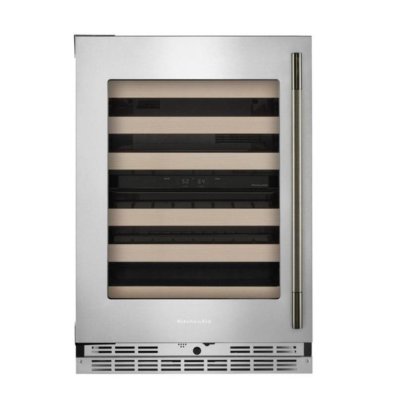 Kitchenaid® 24" Undercounter Wine Cellar with Full-Extension Wood-Front Racks KUWL524SPS