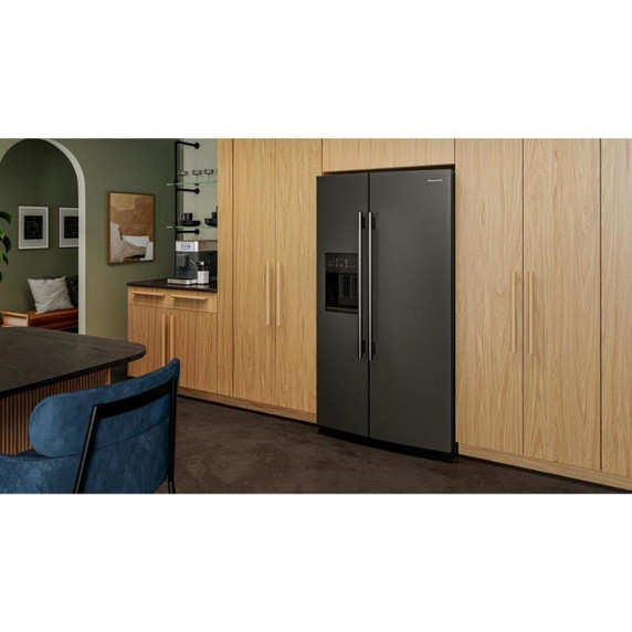 Kitchenaid® 20.8 Cu. Ft. Counter-Depth Side-by-Side Refrigerator with Exterior Ice and Water Dispenser in Black Ore KRSC536RBE