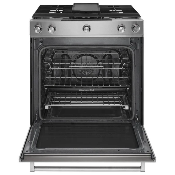 KitchenAid® 30-Inch 5-Burner Dual Fuel Convection  Front Control Range with Baking Drawer YKSDB900ESS