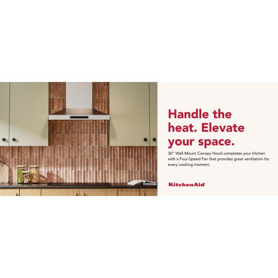 KitchenAid® 30-inch Wall-Mount, 4-Speed Canopy Hood KVWC730SSS