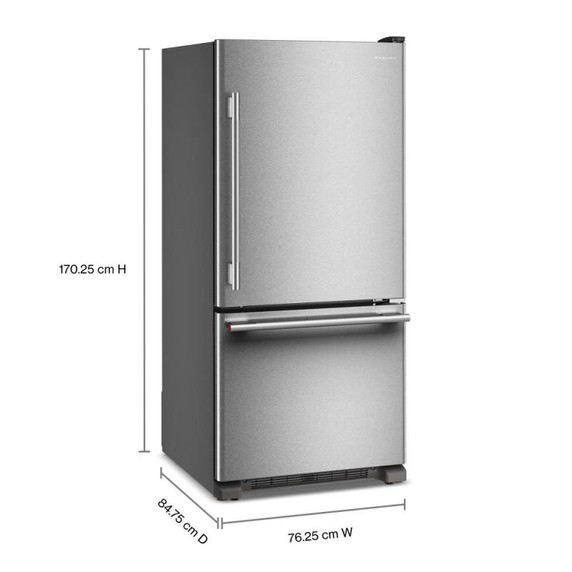 Kitchenaid® 19 Cu. Ft. 30-Inch Standard-Depth Bottom Mount Refrigerator with Right Door Swing KRBR130SPS