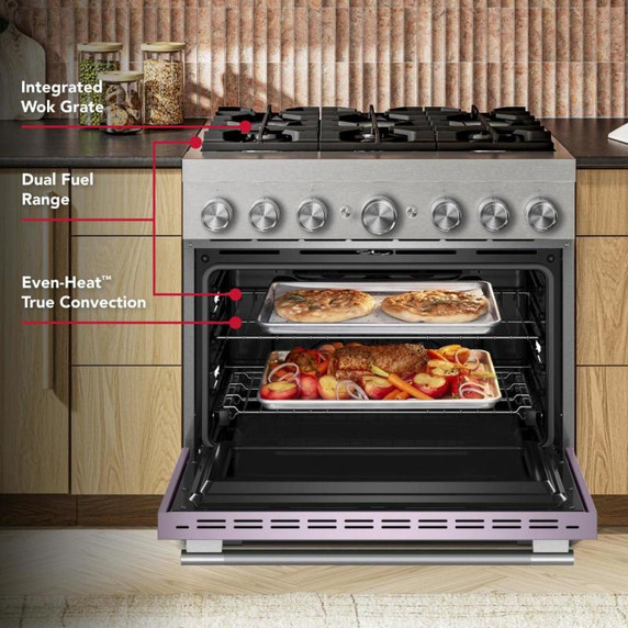 Kitchenaid® 36-Inch 6 Burner Commercial-Style Dual Fuel Range with No Preheat Air Fry Mode KFDS936SWF