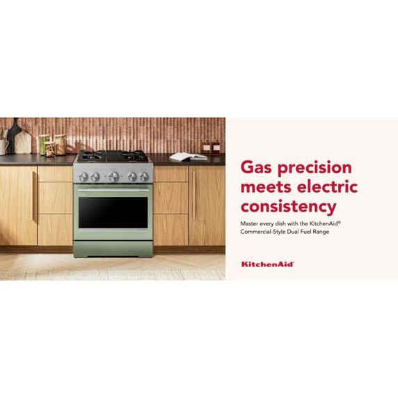 Kitchenaid® 30-Inch 4 Burner Commercial-Style Dual Fuel Range with No Preheat Air Fry Mode KFDS930SDC