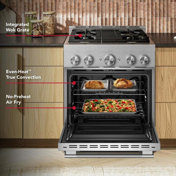 KitchenAid® 30-Inch 4 Burner Commercial-Style Gas Range with No Preheat Air Fry Mode KFGS930SSS