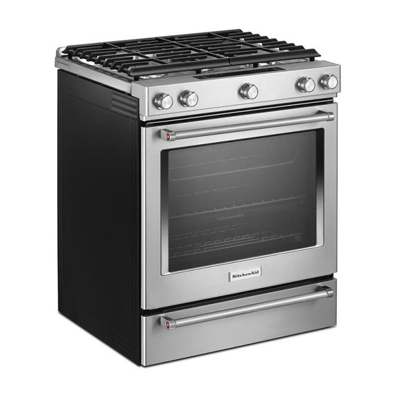 Openbox of Kitchenaid® 30-Inch 5 Burner Front Control Gas Convection Range with Baking Drawer KSGB900ESS (2 years warranty)
