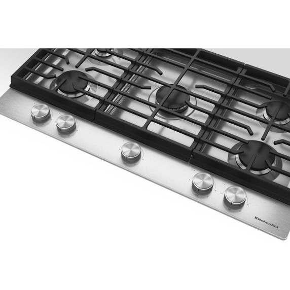 Kitchenaid® Gas-on-Metal Cooktop with 5 Versatile Burners and Edge-to-Edge Cast-Iron Grates KCGK336SSS