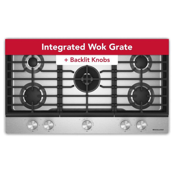 Kitchenaid® Gas-on-Metal Cooktop with an Integrated Wok Grate and CookShield™ Finish KCGK736SSS