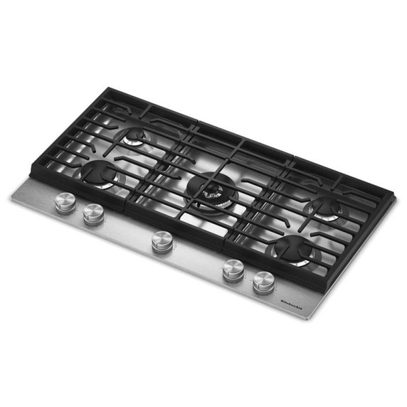 KitchenAid® 36  in. Gas Cooktop with 5 Burners and Integrated Wok Grate KCGK536SSS