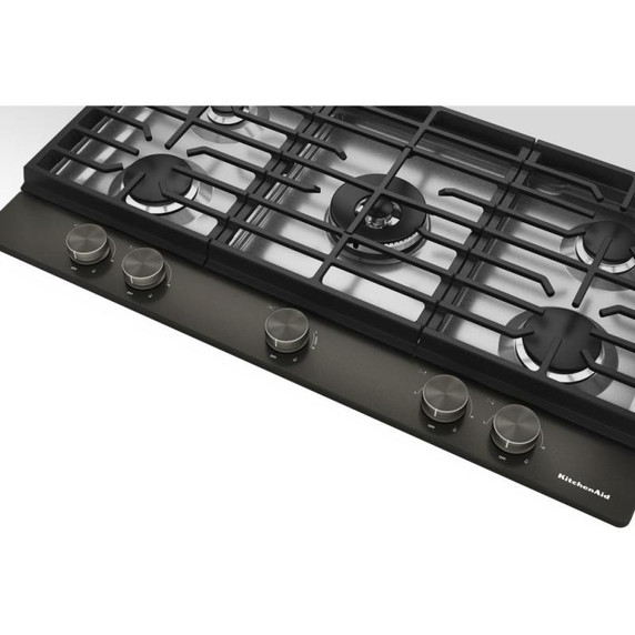KitchenAid® 36  in. Gas Cooktop with 5 Burners and Integrated Wok Grate KCGK536SBE