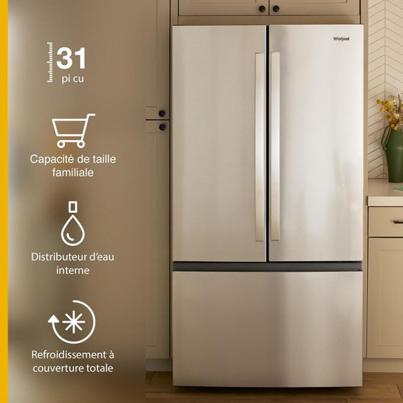 Open box of Whirlpool® 36-Inch French Door Refrigerator with Ice Maker - 31 cu. ft. WRFF3136SZ