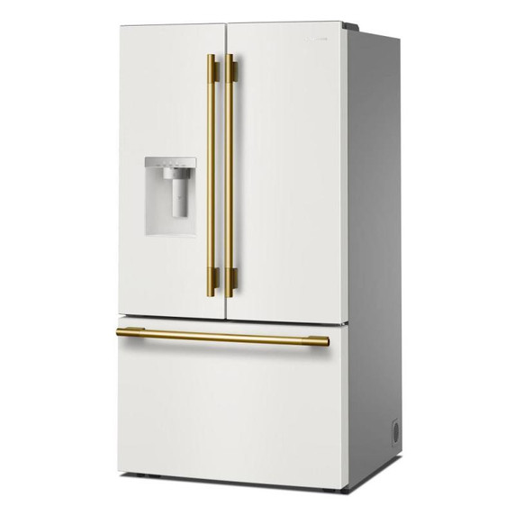 Kitchenaid® 30 Cu. Ft. 36-Inch French Door Refrigerator with Exterior Water and Ice Dispenser and Wood-Look Sliding Tray in Porcelain White KRFF436SPL