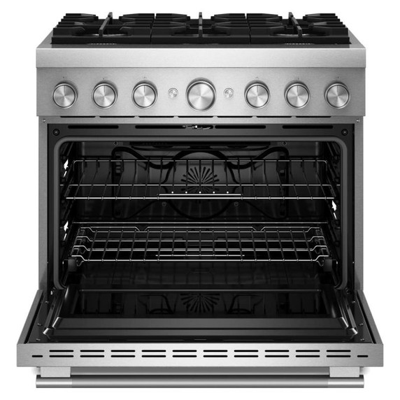 Open Box KitchenAid® 36-Inch 6 Burner Commercial-Style Dual Fuel Range with No Preheat Air Fry Mode KFDS936SSS