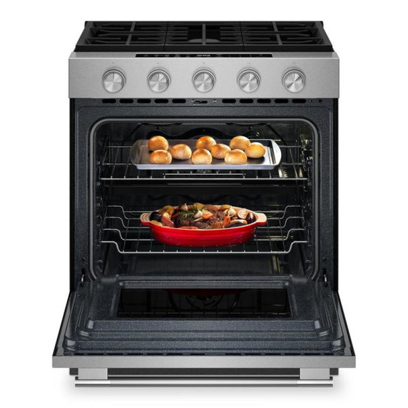 OPEN BOX Kitchenaid® 5.0 Cu. Ft. Smart Slide-in Gas Range with Convection Cooking Modes and 2-in-1 Burner KSGS530SPS