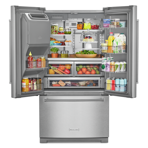 OPEN BOX 26.8 Cu. Ft. Standard-Depth French Door Refrigerator with Exterior Ice and Water Dispenser KRFF577KPS