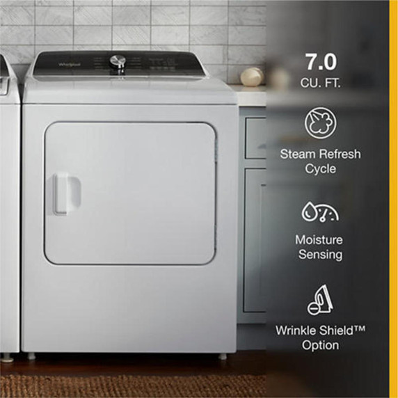 Whirlpool® 7.0 Cu. Ft. Top Load Gas Moisture Sensing Dryer with Steam WGD5050LW